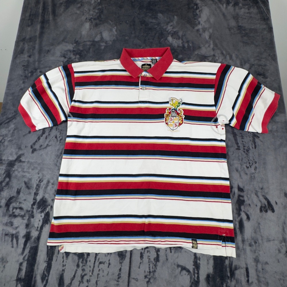 Akademiks Polo Shirt Mens 3XL White Red Striped Crest Y2K Streetwear